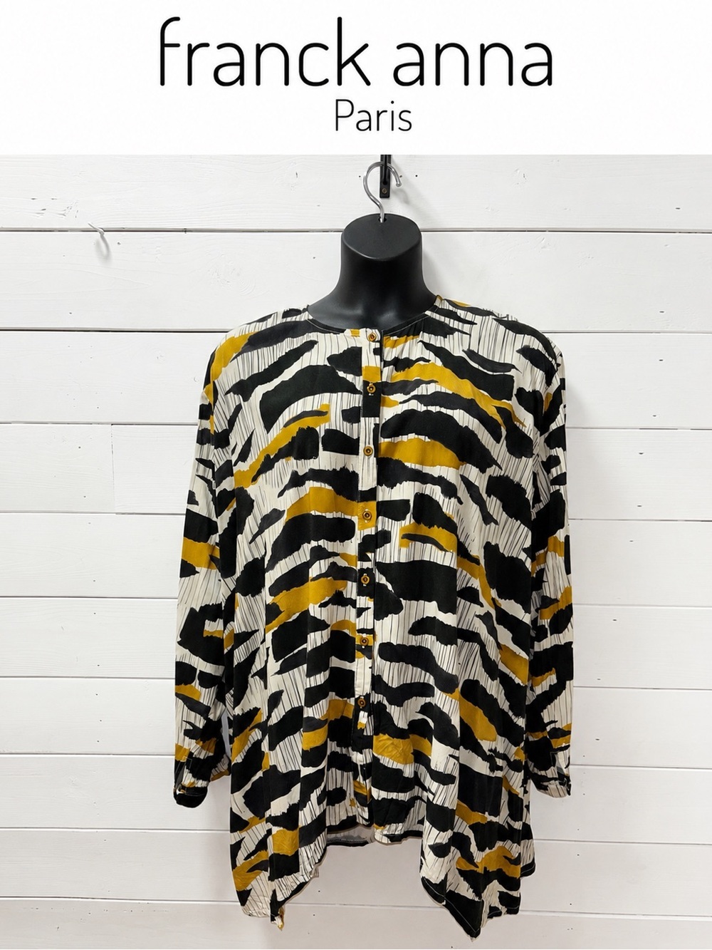 Franck Anna Paris Blouse – Black, Cream & Mustard – Size T8 (Approx. 3X/4X)